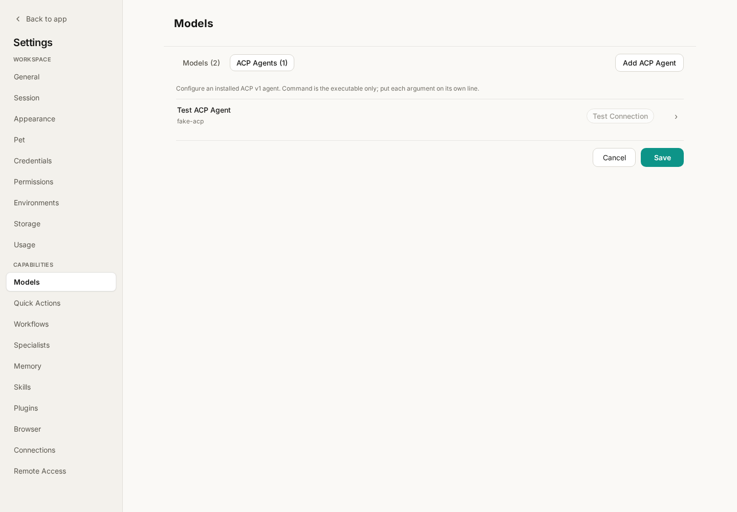 ACP Agents category in Models settings