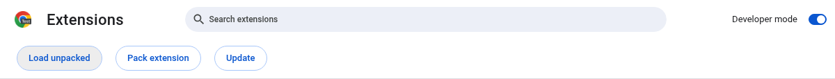 English Chromium extension management, showing Developer mode and Load unpacked